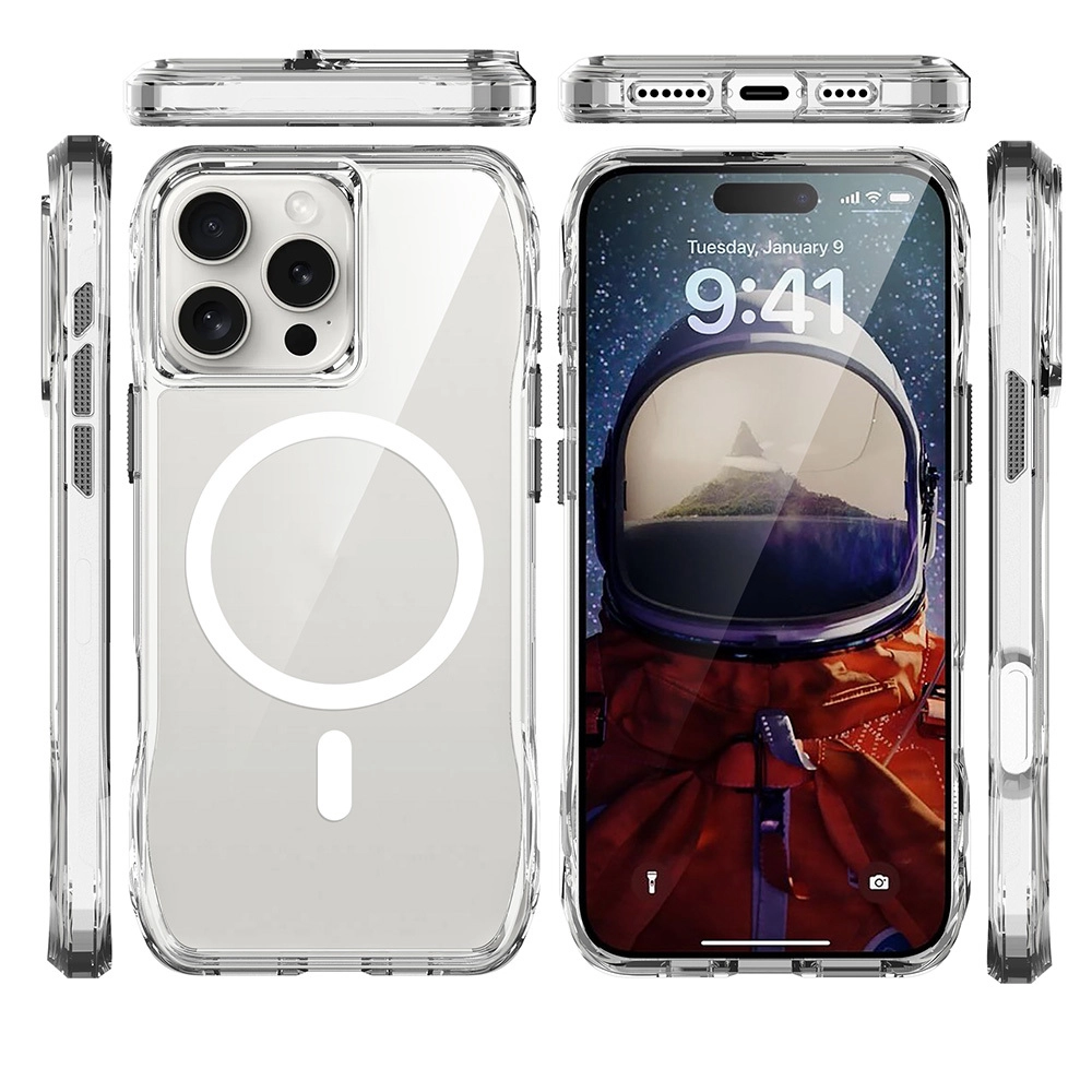 iPhone Uyumlu 16 Pro Max Kılıf M-safe Şarj Özellikli Airbagli Şeffaf Zore İncek Kapak