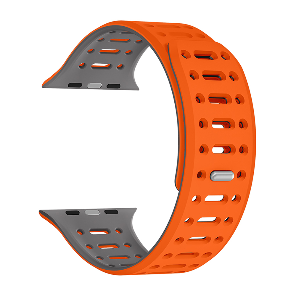 Watch 10 42mm Zore KRD-124 Silikon Kordon Strap Kayış-Turuncu-gri