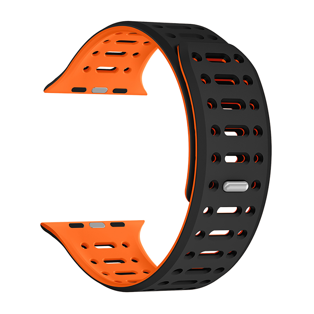 Watch 44mm Zore KRD-124 Silikon Kordon Strap Kayış-Siyah-turuncu
