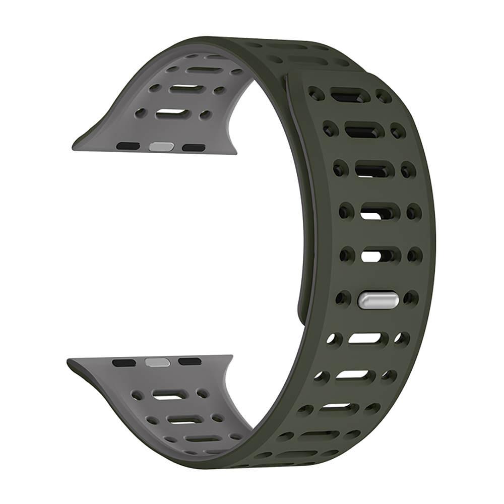 Watch 10 46mm Zore KRD-124 Silikon Kordon Strap Kayış-Koyu yeşil-gri