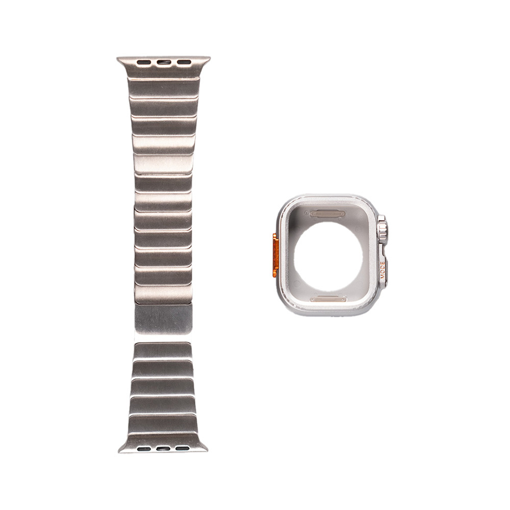 Watch Ultra 49mm Zore KRD-126 Sert Kasa Koruyuculu Metal Kordon-Gümüş