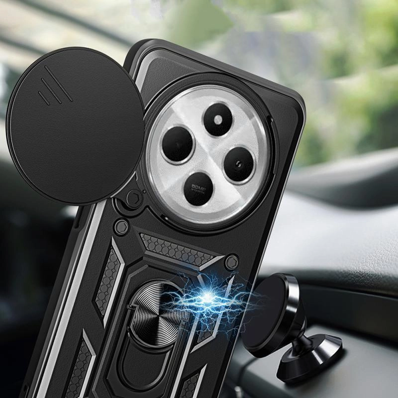 Xiaomi Uyumlu  Redmi 14C 4G Kılıf Magnetik Standlı Kamera Korumalı Zore Sürgülü Vega Kapak