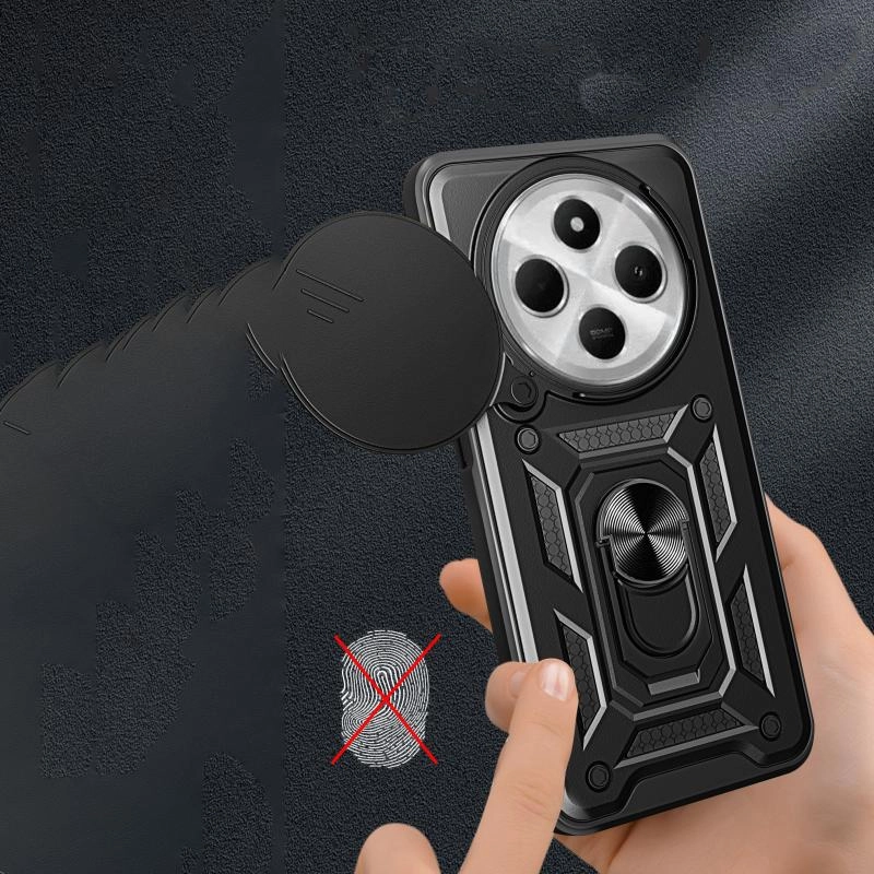 Xiaomi Uyumlu  Redmi 14C 4G Kılıf Magnetik Standlı Kamera Korumalı Zore Sürgülü Vega Kapak