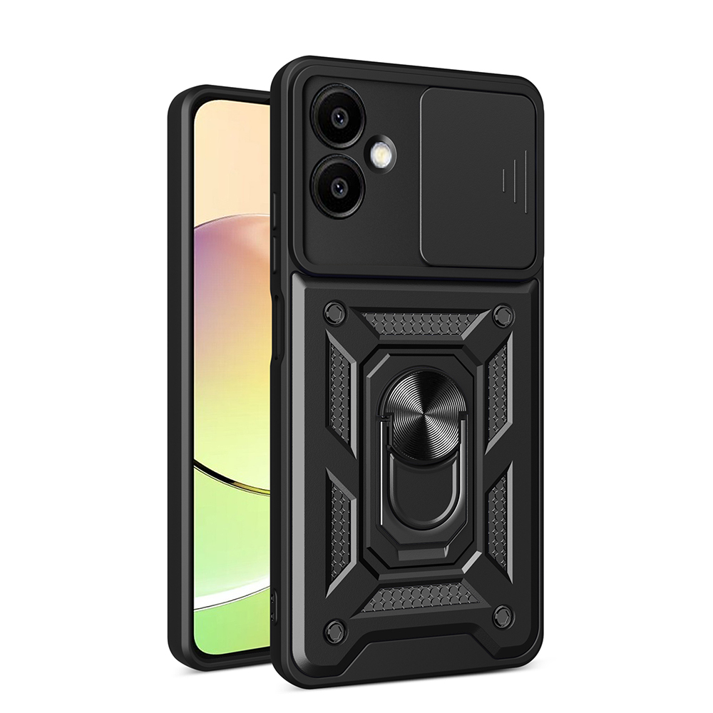 Galaxy Uyumlu A06 Kılıf Magnetik Standlı Kamera Korumalı Zore Sürgülü Vega Kapak-Siyah