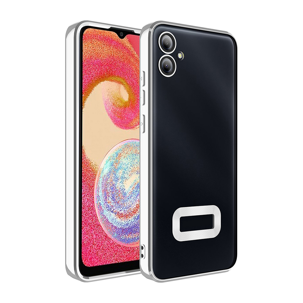 Galaxy Uyumlu A06 Kılıf Kamera Korumalı Logo Gösteren Zore Omega Kapak-Gümüş