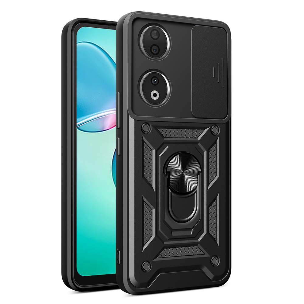 Honor 90 Kılıf Magnetik Standlı Kamera Korumalı Zore Sürgülü Vega Kapak-Siyah