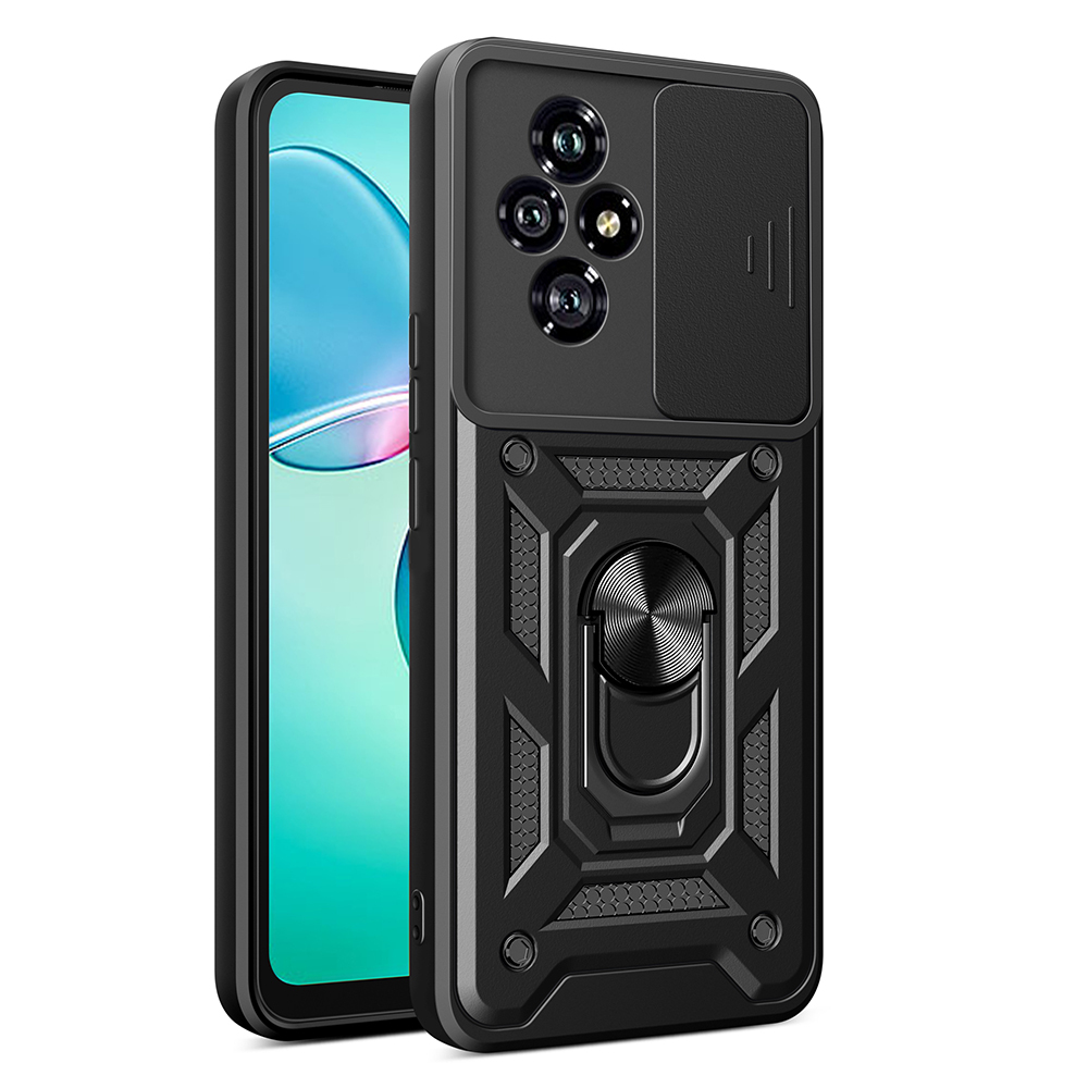 Honor 200 Kılıf Magnetik Standlı Kamera Korumalı Zore Sürgülü Vega Kapak-Siyah