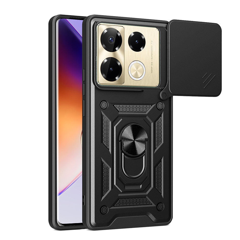 İnfinix Note 40 Pro Kılıf Magnetik Standlı Kamera Korumalı Zore Sürgülü Vega Kapak-Siyah