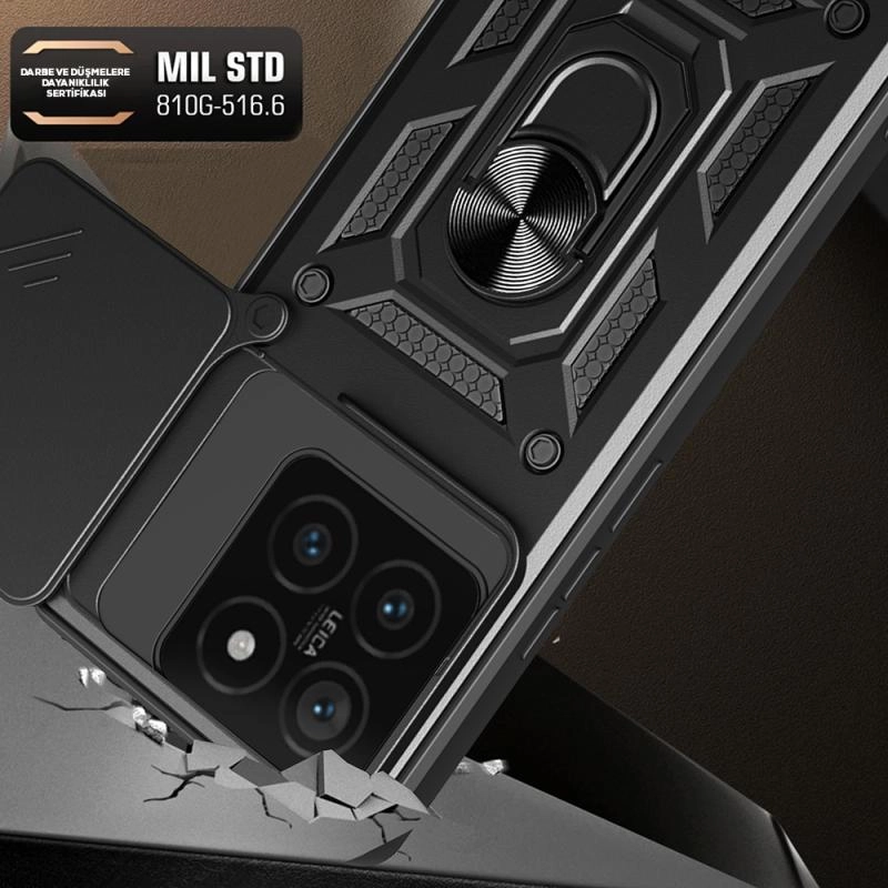 Xiaomi Uyumlu  14T Pro Kılıf Magnetik Standlı Kamera Korumalı Zore Sürgülü Vega Kapak