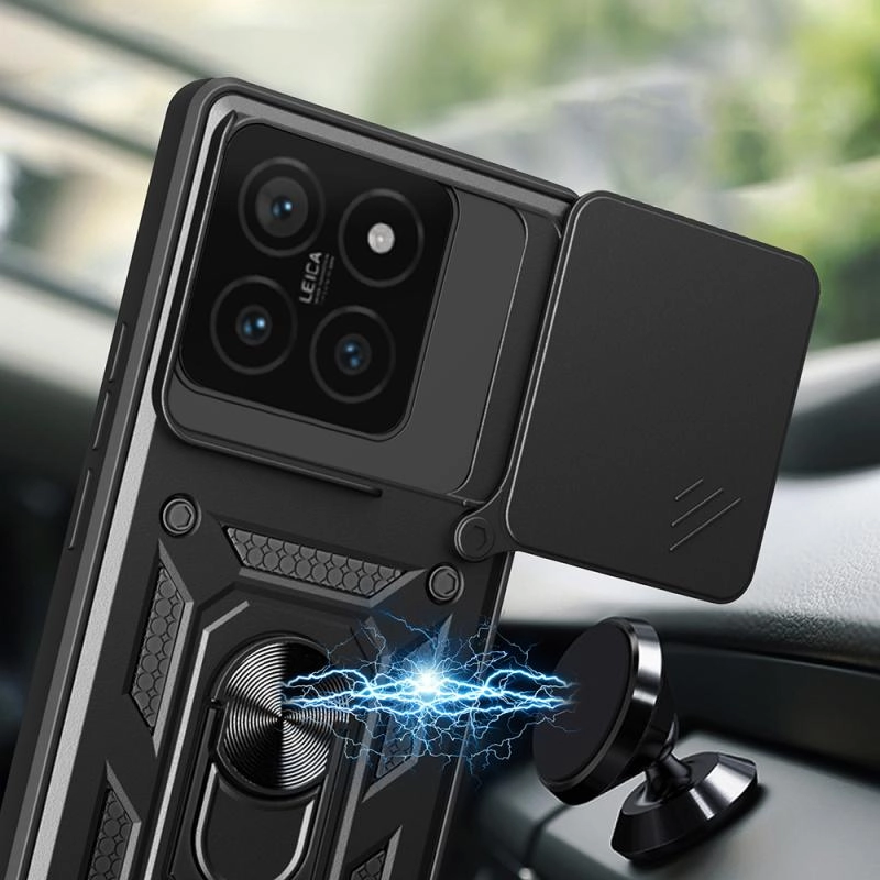 Xiaomi Uyumlu  14T Pro Kılıf Magnetik Standlı Kamera Korumalı Zore Sürgülü Vega Kapak