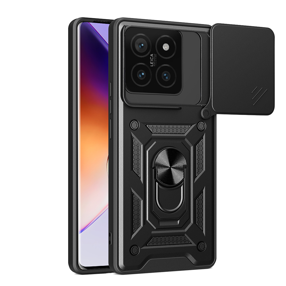 Xiaomi Uyumlu  14T Pro Kılıf Magnetik Standlı Kamera Korumalı Zore Sürgülü Vega Kapak-Siyah