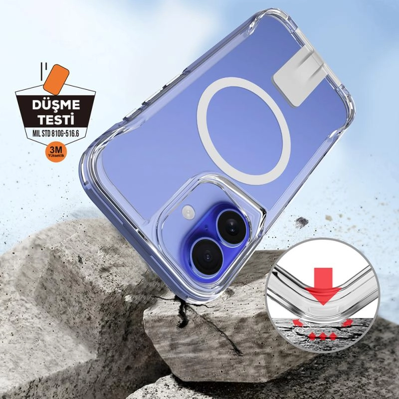 iPhone Uyumlu 16 Kılıf M-safe Şarj Özellikli Zore T-Max Standlı Kapak