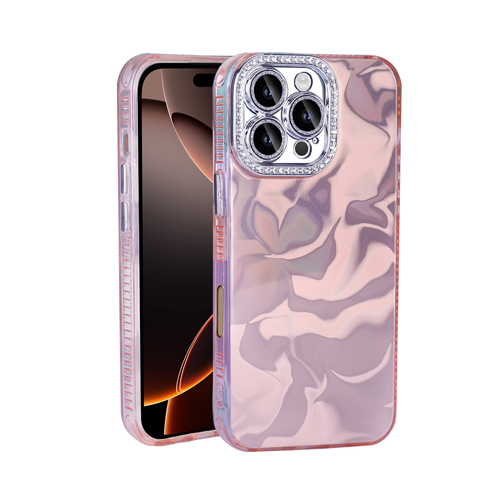 iPhone Uyumlu 16 Pro Kılıf Airbagli Parlak Taş Detay Tasarımlı Zore Esila Kapak-Pembe