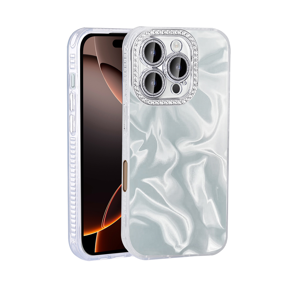 iPhone Uyumlu 16 Pro Max Kılıf Airbagli Parlak Taş Detay Tasarımlı Zore Esila Kapak-Beyaz