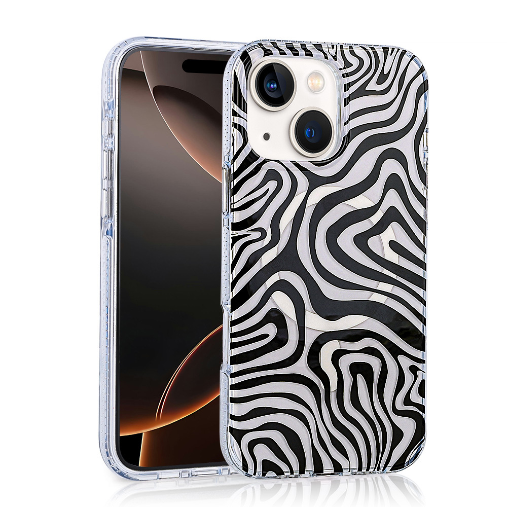 iPhone Uyumlu 13 Kılıf M-safe Şarj Özellikli Zore Jago Kapak-Siyah-beyaz