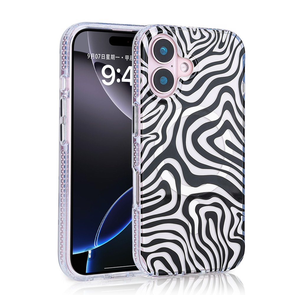 iPhone Uyumlu 16 Plus Kılıf M-safe Şarj Özellikli Zore Jago Kapak-Siyah-beyaz