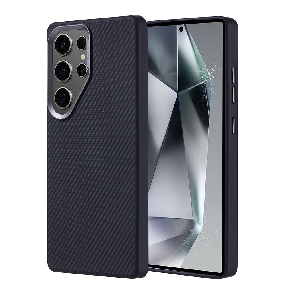 Galaxy Uyumlu S25 Ultra Kılıf M-safe Şarj Özellikli Karbon Fiber Görünümlü Zore Troy Kapak-Siyah