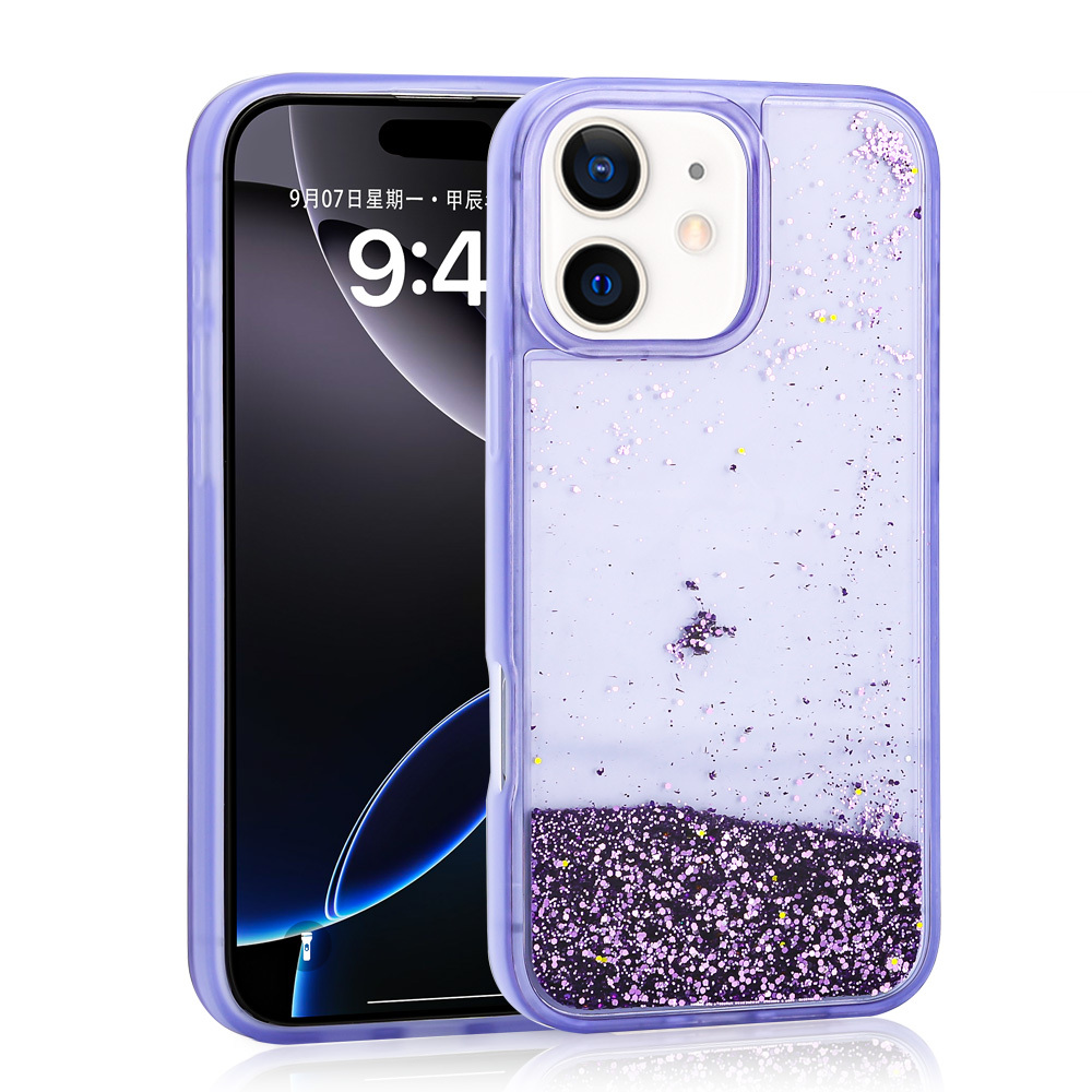 iPhone Uyumlu 11 Kılıf Sıvılı Simli Şeffaf Arka Yüzey Zore Keto Silikon Kapak-Mor