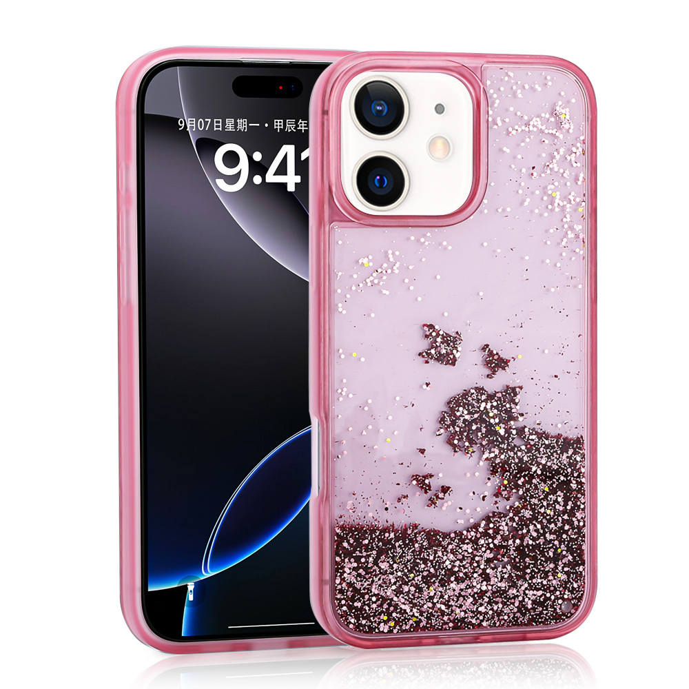iPhone Uyumlu 11 Kılıf Sıvılı Simli Şeffaf Arka Yüzey Zore Keto Silikon Kapak-Pembe