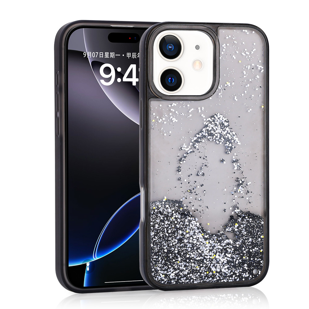 iPhone Uyumlu 12 Kılıf Sıvılı Simli Şeffaf Arka Yüzey Zore Keto Silikon Kapak