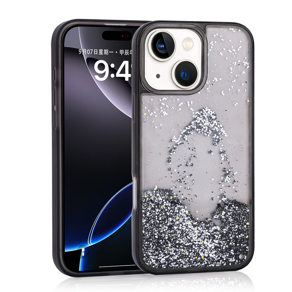 iPhone Uyumlu 15 Kılıf Sıvılı Simli Şeffaf Arka Yüzey Zore Keto Silikon Kapak