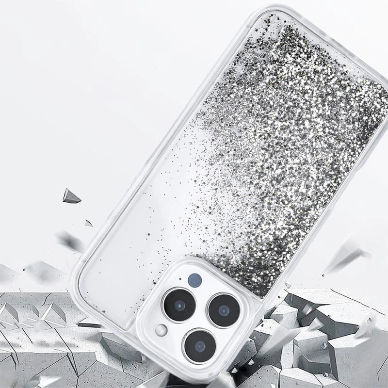 iPhone Uyumlu 16 Pro Max Kılıf Sıvılı Simli Şeffaf Arka Yüzey Zore Keto Silikon Kapak