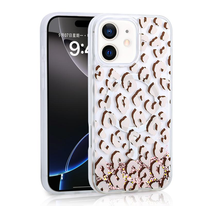 iPhone Uyumlu 11 Kılıf Sıvılı Simli Baskılı Şeffaf Arka Yüzey Zore Mossa Silikon Kapak-Pembe