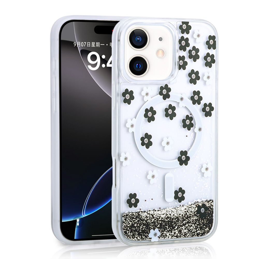 iPhone Uyumlu 11 Kılıf Sıvılı Simli Baskılı Şeffaf Arka Yüzey Zore Mossa Silikon Kapak
