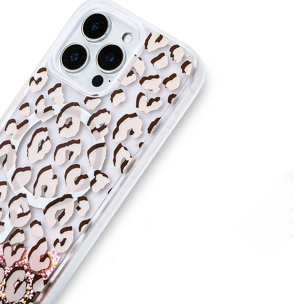 iPhone Uyumlu 16 Pro Kılıf Sıvılı Simli Baskılı Şeffaf Arka Yüzey Zore Mossa Silikon Kapak