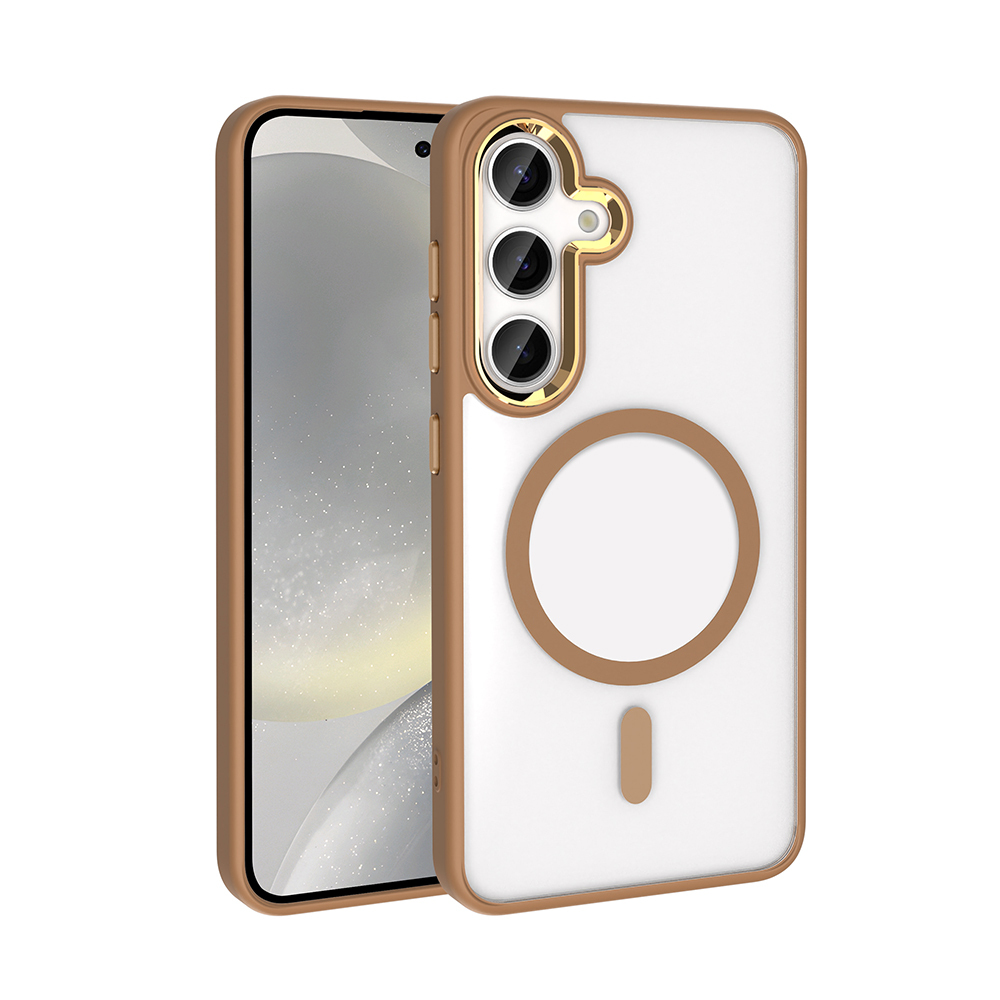 Galaxy Uyumlu S25 Kılıf M-safe Şarj Özellikli Zore Krom M-safe Silikon Kapak-Bej