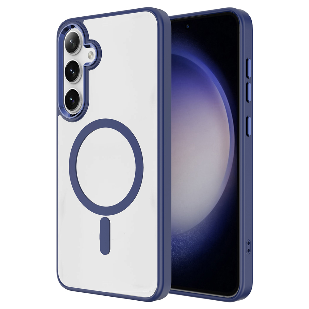 Galaxy Uyumlu S25 Kılıf M-safe Şarj Özellikli Zore Krom M-safe Silikon Kapak-Lacivert