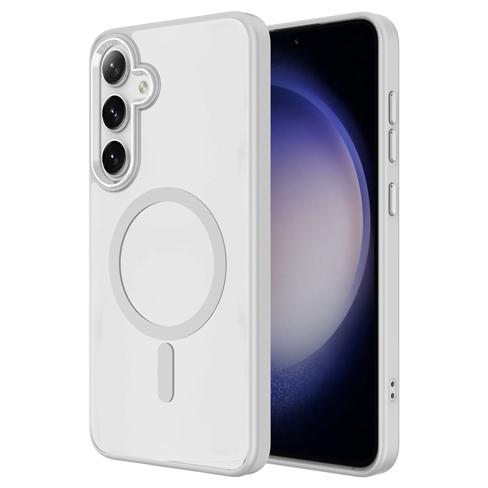 Galaxy Uyumlu S25 Plus Kılıf M-safe Şarj Özellikli Zore Krom M-safe Silikon Kapak-Gri
