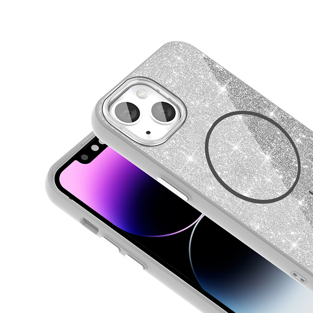 iPhone Uyumlu 11 Kılıf M-safe Şarj Özellikli Parlayan Simli Zore Okso Kapak