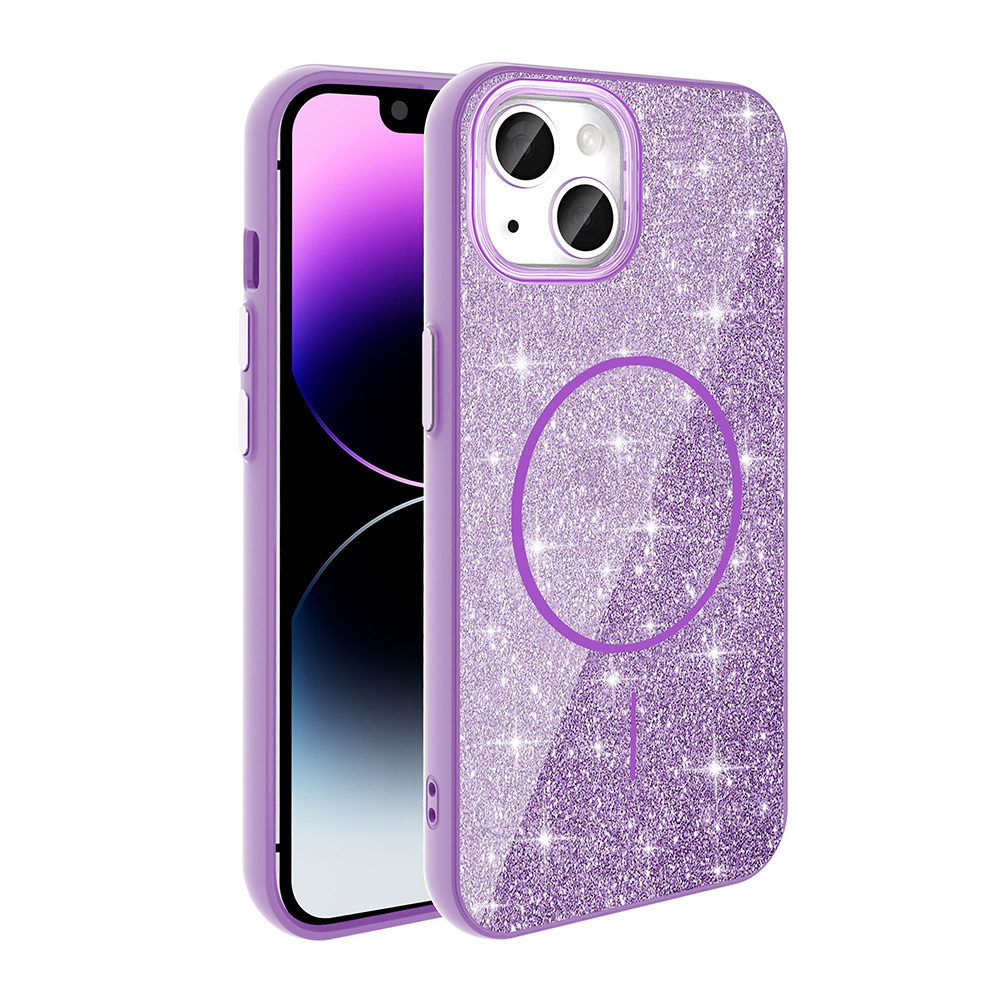 iPhone Uyumlu 11 Kılıf M-safe Şarj Özellikli Parlayan Simli Zore Okso Kapak-Derin mor