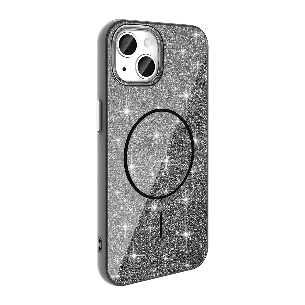 iPhone Uyumlu 13 Kılıf M-safe Şarj Özellikli Parlayan Simli Zore Okso Kapak
