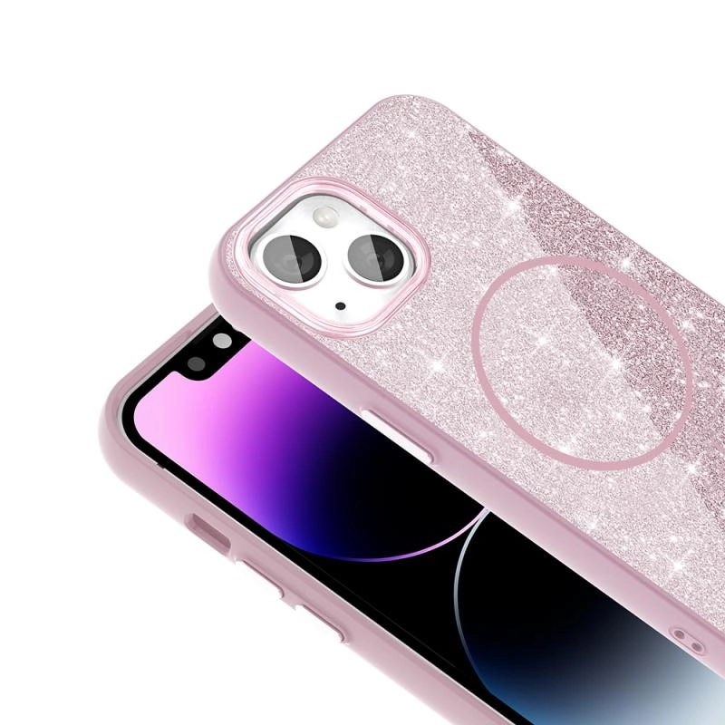 iPhone Uyumlu 14 Kılıf M-safe Şarj Özellikli Parlayan Simli Zore Okso Kapak