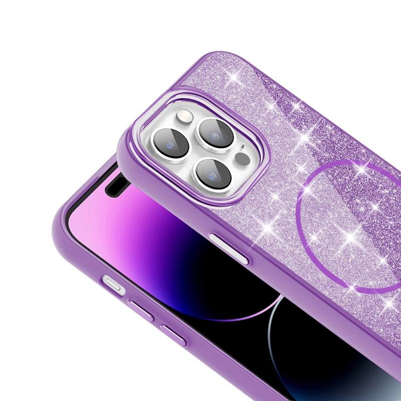 iPhone Uyumlu 14 Pro Max Kılıf M-safe Şarj Özellikli Parlayan Simli Zore Okso Kapak