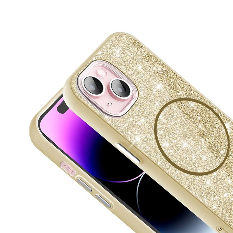 iPhone Uyumlu 15 Kılıf M-safe Şarj Özellikli Parlayan Simli Zore Okso Kapak