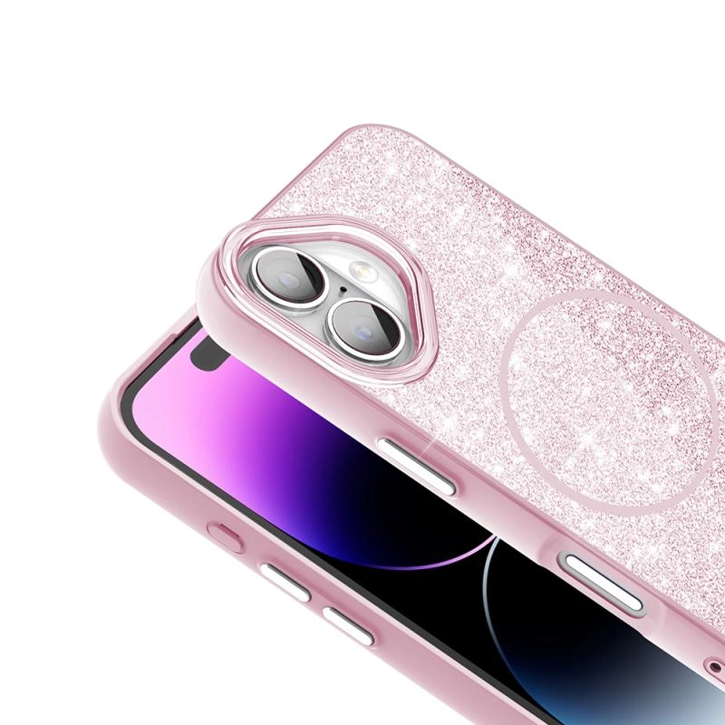 iPhone Uyumlu 16 Kılıf M-safe Şarj Özellikli Parlayan Simli Zore Okso Kapak