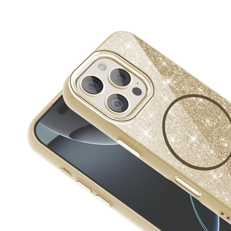 iPhone Uyumlu 16 Pro Max Kılıf M-safe Şarj Özellikli Parlayan Simli Zore Okso Kapak