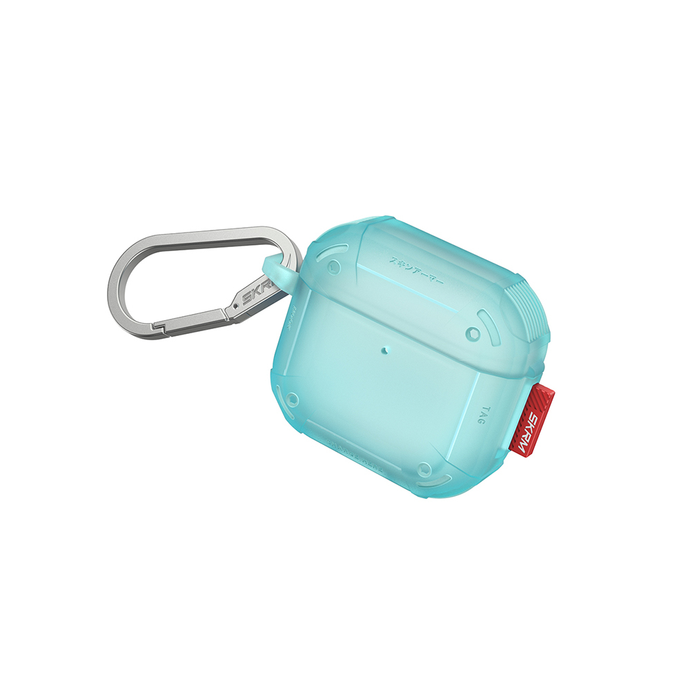 Airpods Uyumlu 4 Kılıf Airbagli Yivli Köşe Tasarımlı 360 Derece Tam Koruma Skinarma Mecha CE Kılıf-Turkuaz
