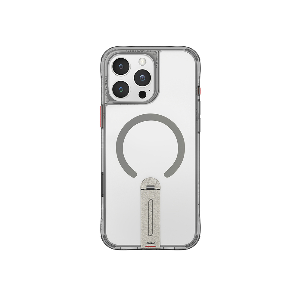 iPhone Uyumlu 16 Pro Kılıf M-safe Şarj Özellikli 360 Derece Dönebilen Standlı Skinarma Helix Kapak-Titanyum