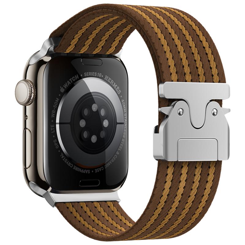 Watch 10 46mm Zore KRD-133 Naylon Kumaş Hasır Örgülü Kordon-Kahverengi