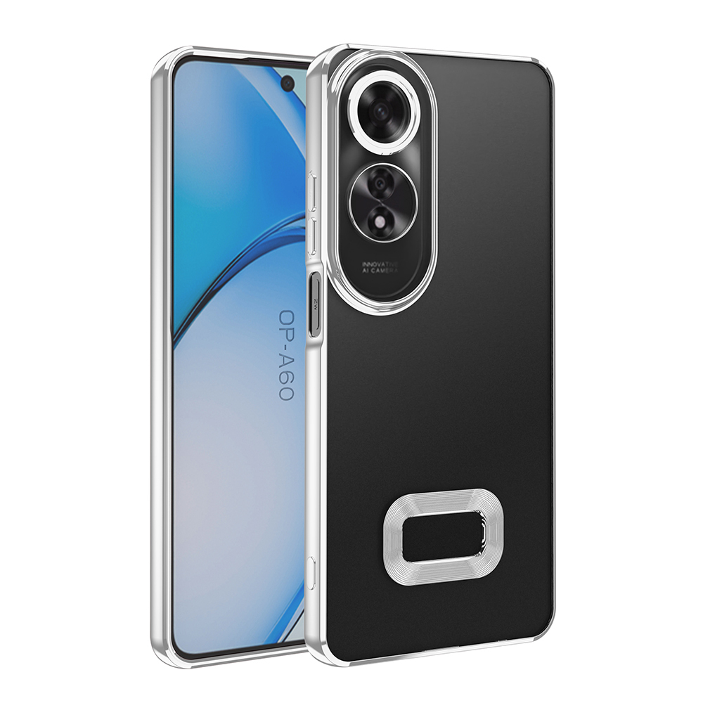 Oppo A60 Kılıf Kamera Korumalı Logo Gösteren Zore Omega Kapak-Gümüş