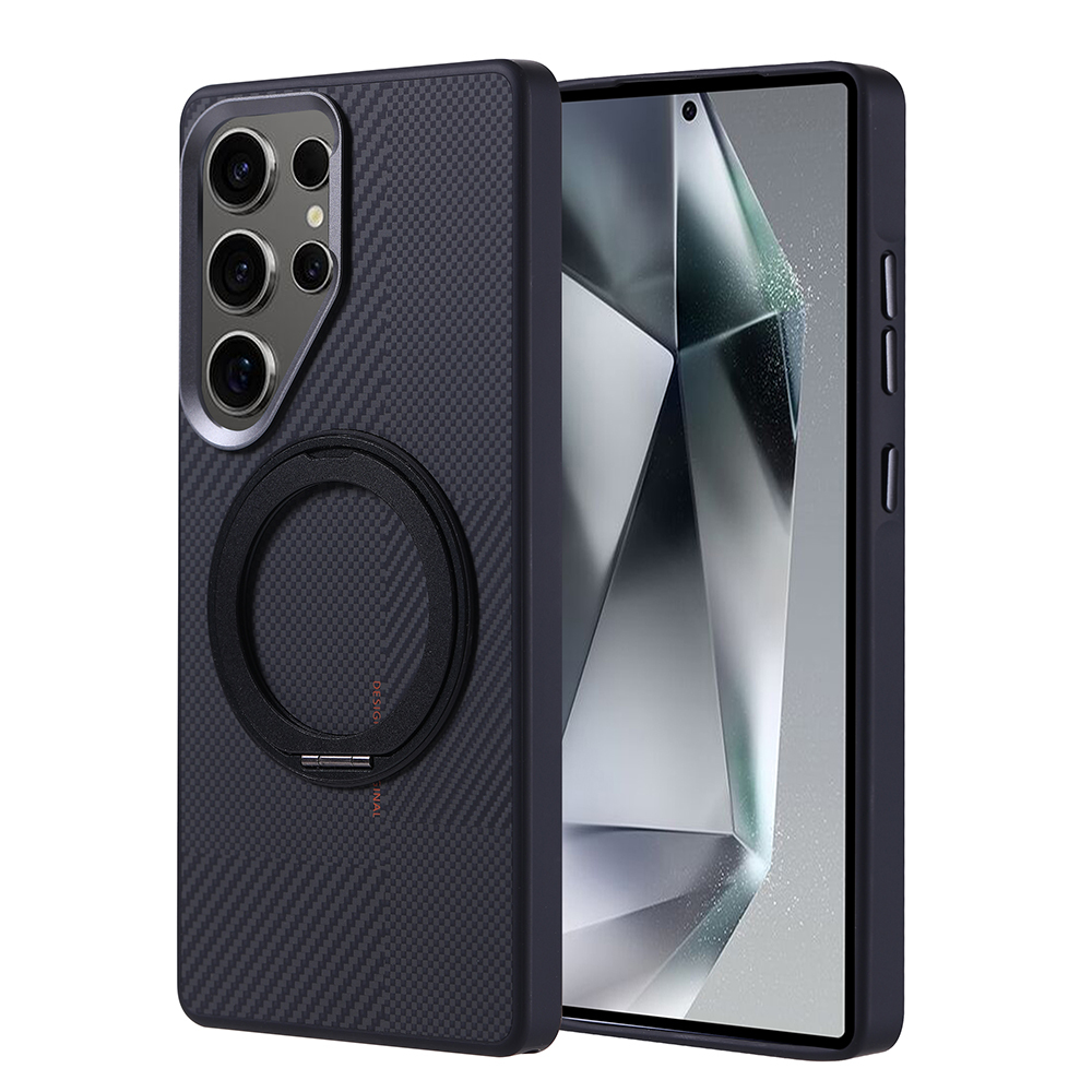 Galaxy Uyumlu S25 Ultra Kılıf M-safe Şarj Özellikli Karbon Fiber Görünümlü Zore Standlı Troy Kapak