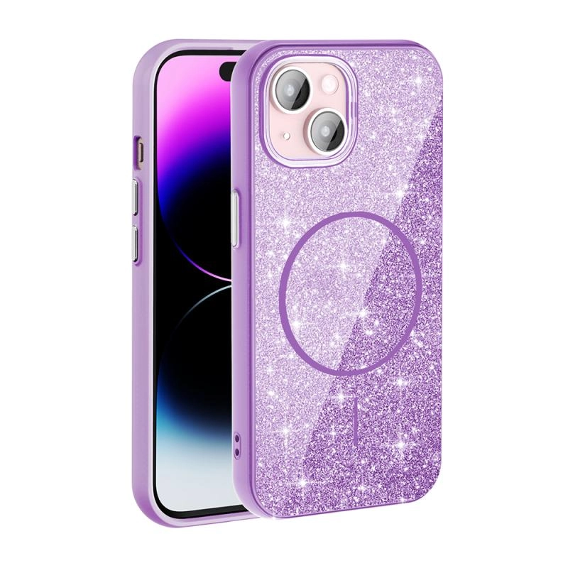 iPhone Uyumlu 15 Plus Kılıf M-safe Şarj Özellikli Parlayan Simli Zore Okso Kapak