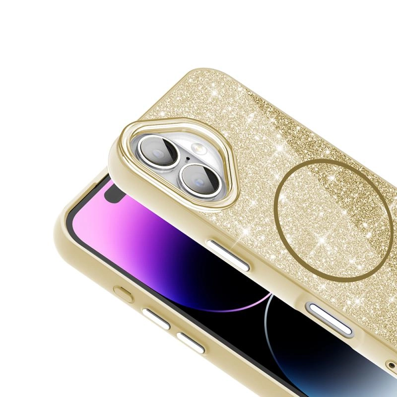 iPhone Uyumlu 16 Plus Kılıf M-safe Şarj Özellikli Parlayan Simli Zore Okso Kapak