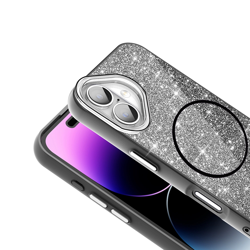 iPhone Uyumlu 16 Plus Kılıf M-safe Şarj Özellikli Parlayan Simli Zore Okso Kapak