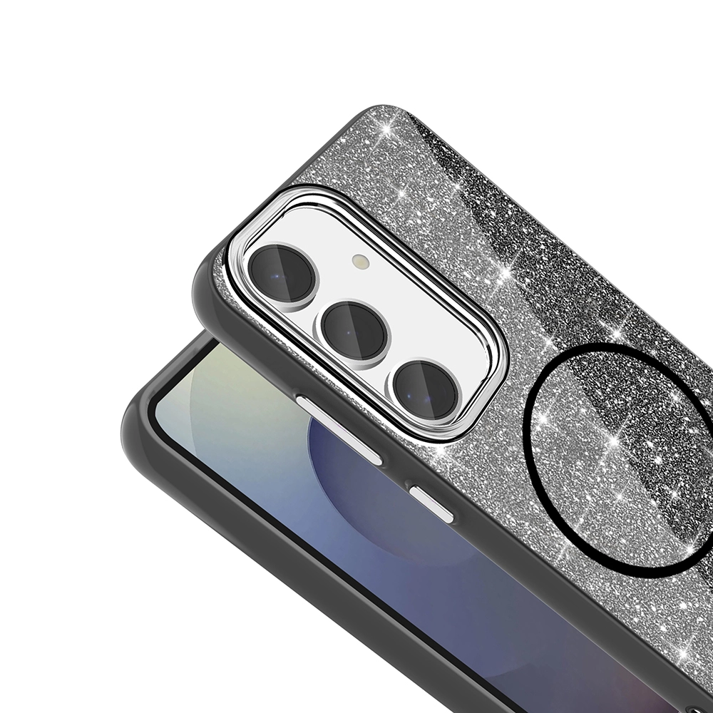 Galaxy Uyumlu S23 FE Kılıf M-safe Şarj Özellikli Parlayan Simli Zore Okso Kapak