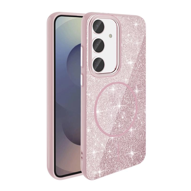 Galaxy Uyumlu S23 FE Kılıf M-safe Şarj Özellikli Parlayan Simli Zore Okso Kapak